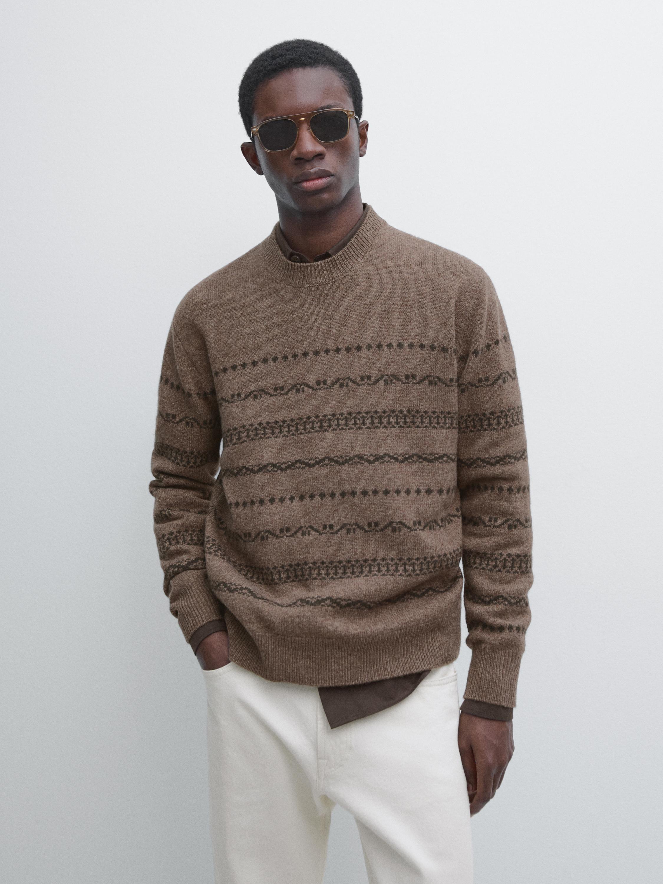 Wool blend jacquard knit sweater